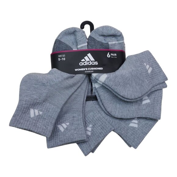 Adidas Womens Cushioned AeroReady Ankle Socks 6 Pair Shoe Size 5-10 Gray - Picture 1 of 8